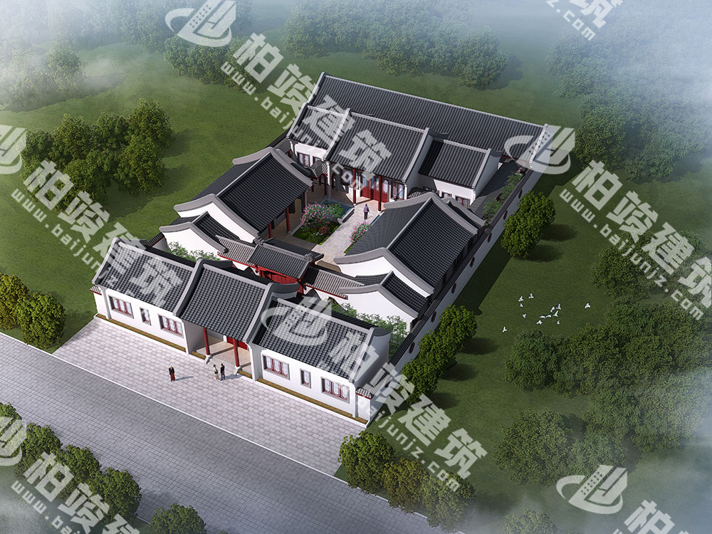 農(nóng)村自建四合院設(shè)計(jì)圖，三進(jìn)院落，占地1292㎡，內(nèi)部15室