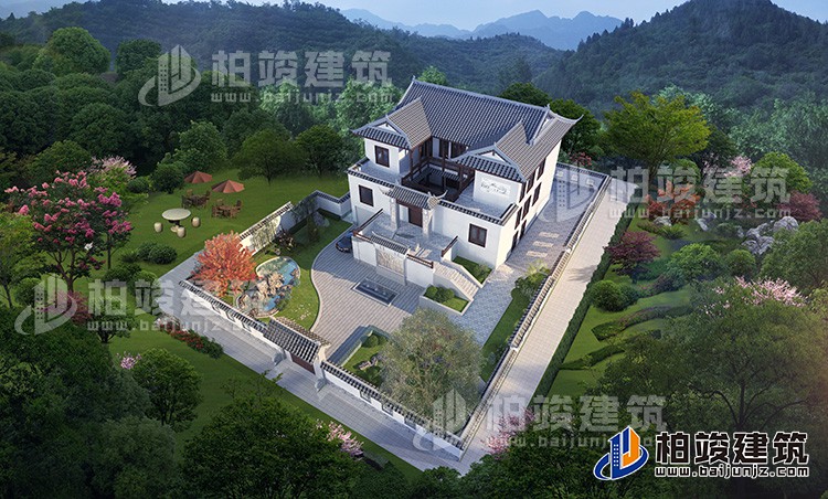 農(nóng)村自建一進(jìn)三層四合院設(shè)計(jì)圖，帶地下酒窖、車庫(kù)、天井、庭院園林