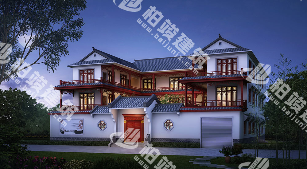 一進(jìn)三層新古典風(fēng)格四合院設(shè)計(jì)圖，13室7廳12衛(wèi)，帶電梯、車庫(kù)