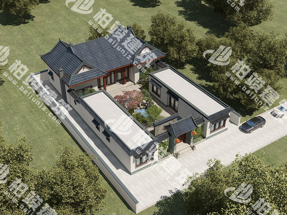 農(nóng)村自建四合院設(shè)計(jì)圖，中式庭院帶池，五臥室設(shè)計(jì)