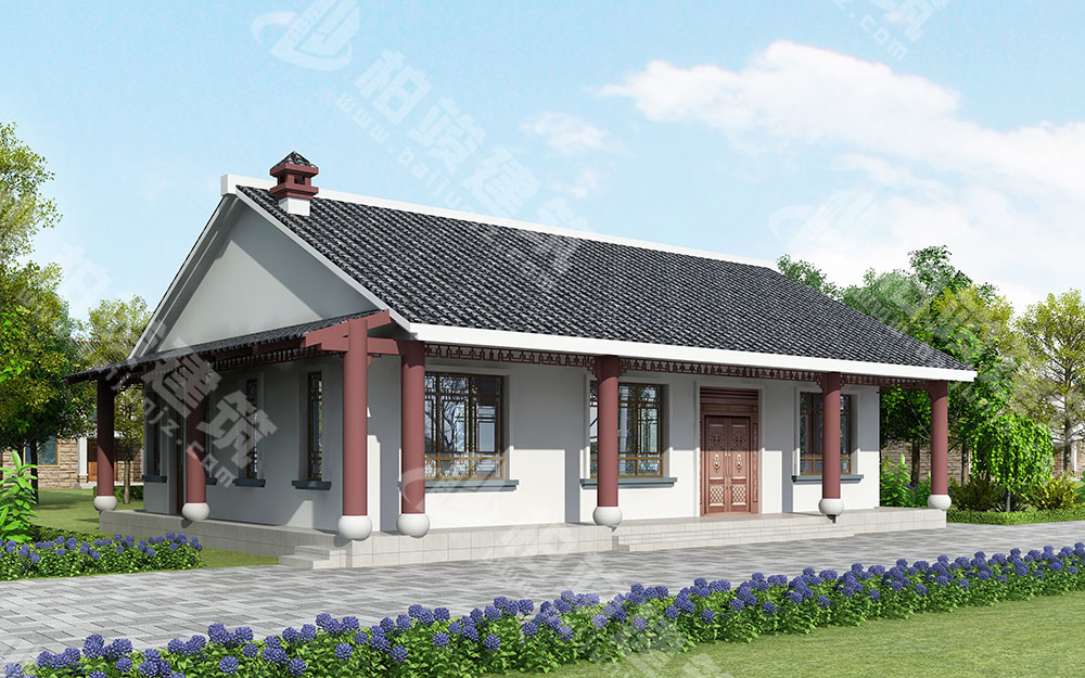 農(nóng)村自建一層新中式別墅，內(nèi)部四室，帶火炕、柴火灶、壁爐