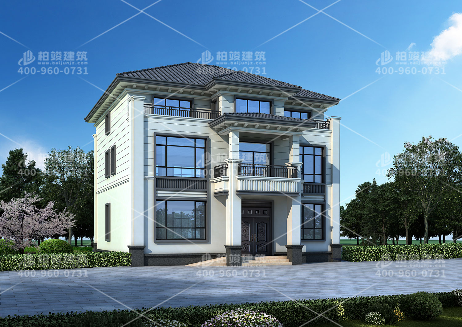 雙拼自建房設(shè)計(jì)圖，帶小車庫方便停車。