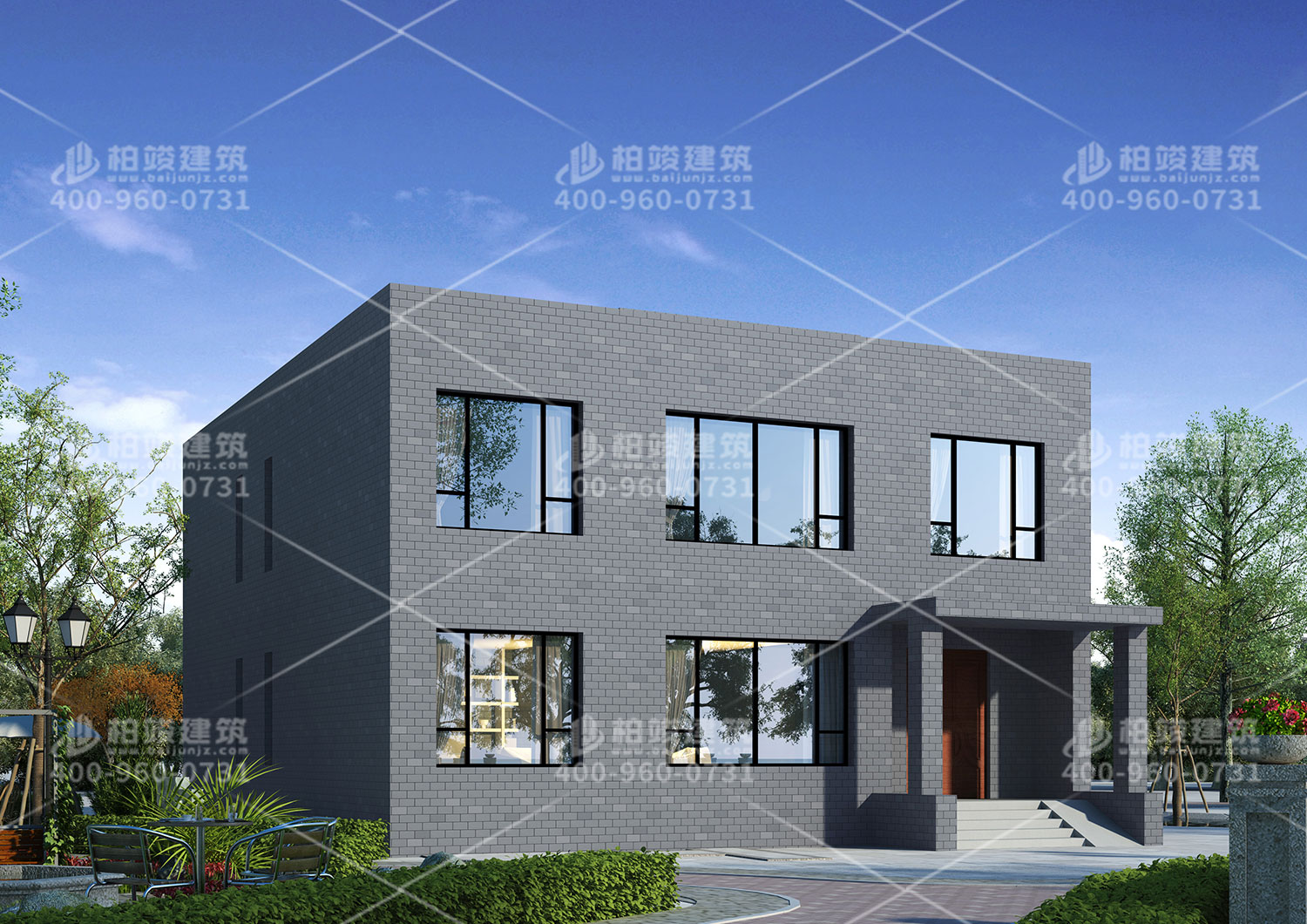 二層豪華別墅設(shè)計(jì)，平房頂設(shè)計(jì)。