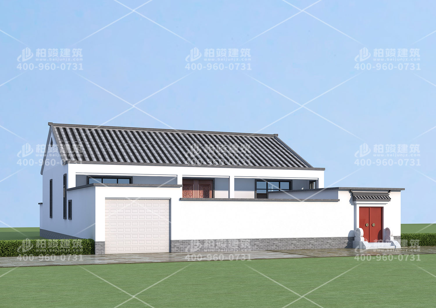 中式別墅設(shè)計(jì)圖，帶院子和地下室。