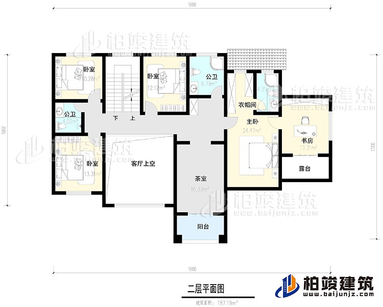 二層：4臥室，陽臺，露臺 ，衣帽間，書房，內(nèi)衛(wèi)，公衛(wèi) ，茶室
