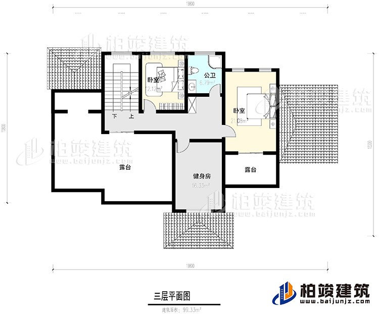 三層：2臥室，公衛(wèi)，健身房，2露臺。