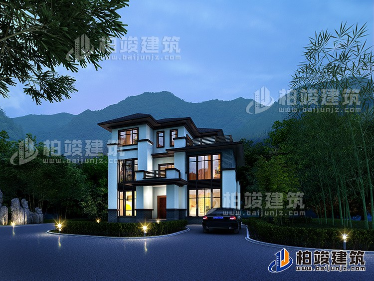農(nóng)村自建房新中式三層別墅設計施工圖及效果圖BZ310-新中式風格
