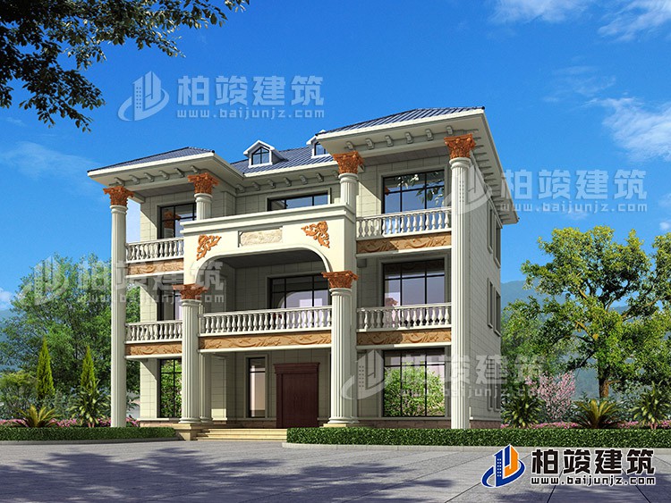 新農(nóng)村私人三層別墅建筑設(shè)計(jì)施工圖，全套別墅設(shè)計(jì)圖紙BZ372-簡(jiǎn)歐風(fēng)格