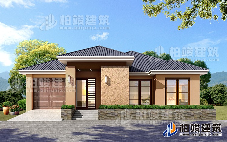一層鄉(xiāng)村別墅設(shè)計(jì)戶(hù)型圖，占地200平左右，外觀很時(shí)尚BZ113-簡(jiǎn)歐風(fēng)格