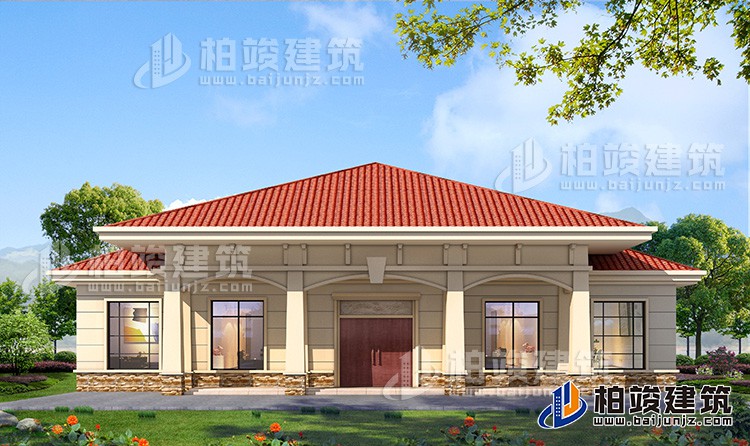 農(nóng)村20萬自建一層平房設(shè)計(jì)圖，占地面積280平米BZ114-簡(jiǎn)歐風(fēng)格