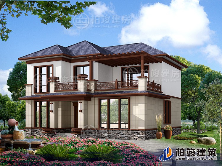 2019新款農(nóng)村20萬(wàn)元二層小樓圖，占地140平米左右BZ288-新中式風(fēng)格