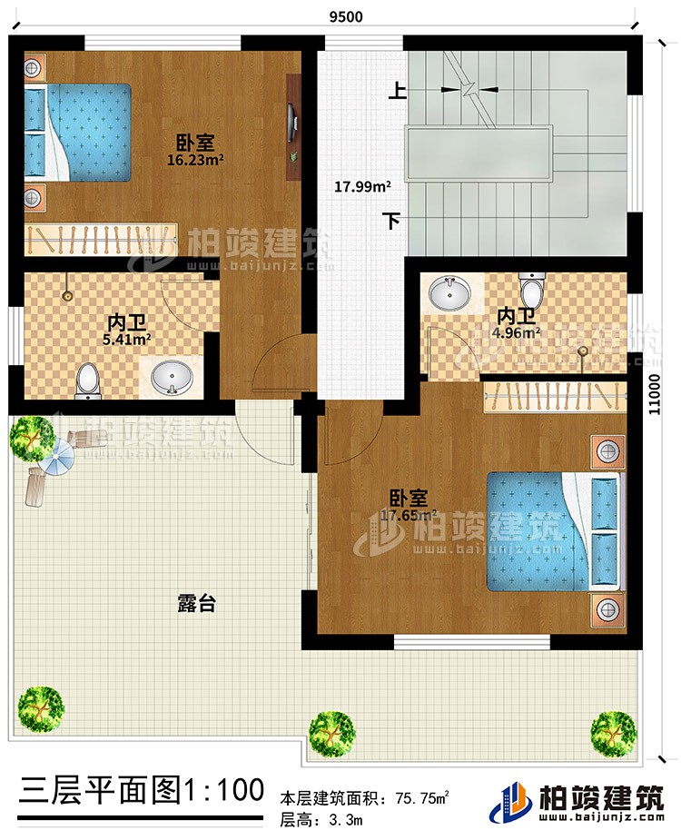 三層：2臥室、2內(nèi)衛(wèi)、露臺(tái)