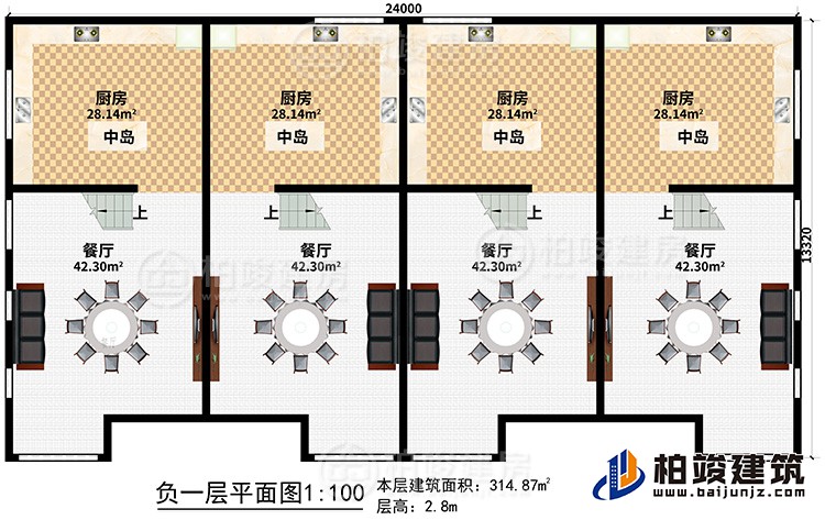 地下室：4廚房、4中島、4餐廳