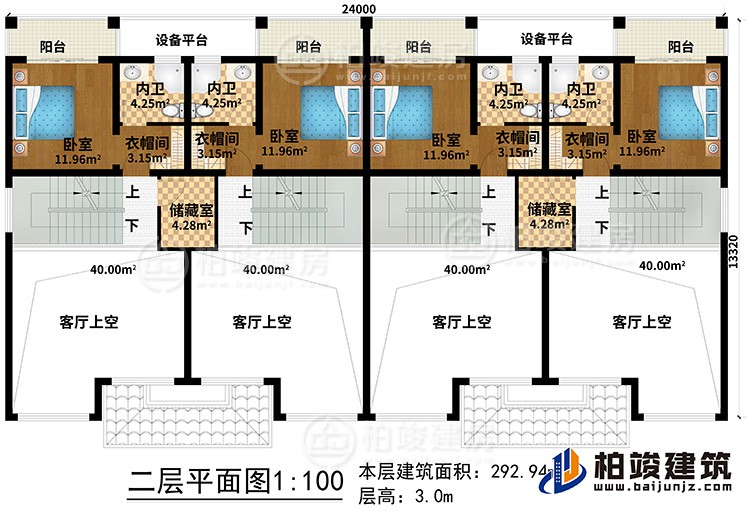 二層：4客廳上空、2儲藏室、4臥室、4衣帽間、4內(nèi)衛(wèi)、4陽臺