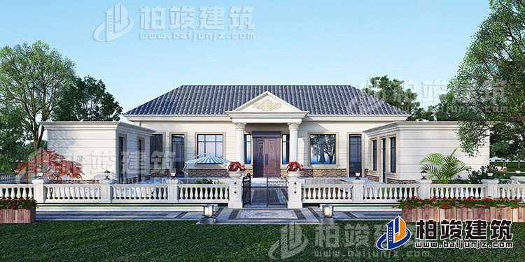 農(nóng)村蓋房設(shè)計(jì)大全一層房子的設(shè)計(jì)圖紙，帶漂亮的小院子BZ116-簡歐風(fēng)格