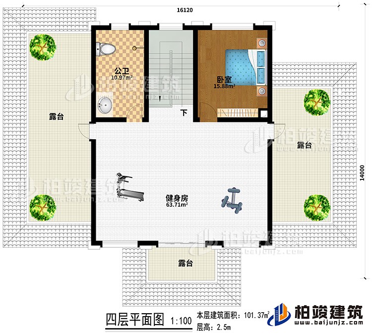 新款農(nóng)村四層別墅設(shè)計圖紙及效果圖，外立面清新別致BZ412-新中式風格