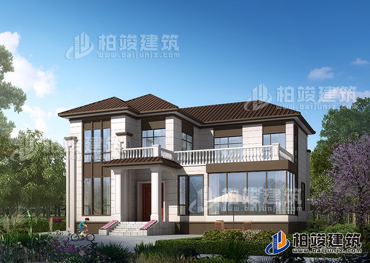 農(nóng)村25萬別墅款式二層自建房設(shè)計圖，外觀簡約大氣BZ2513-簡歐風(fēng)格