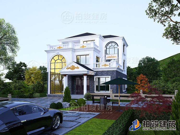 新農(nóng)村私人別墅建筑設(shè)計施工圖，全套三層別墅設(shè)計圖紙BZ3512-簡歐風格