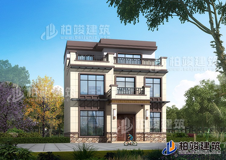 農(nóng)村三層120平米房屋設(shè)計(jì)圖及效果圖，造價(jià)20萬(wàn)BZ3515-新中式風(fēng)格