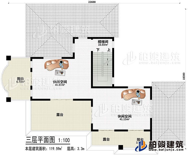 頂層：2休閑空間、2露臺、2陽臺、樓梯間