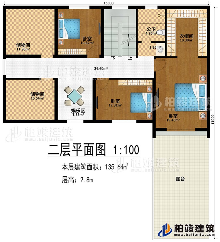 閣樓：娛樂區(qū)、2儲(chǔ)物間、3臥室、衣帽間、露臺(tái)