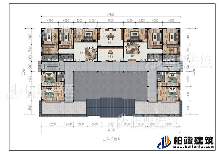 二層：2客廳、2書畫室、公衛(wèi)、10臥室、2衣帽間、4內(nèi)衛(wèi)、2露臺(tái)