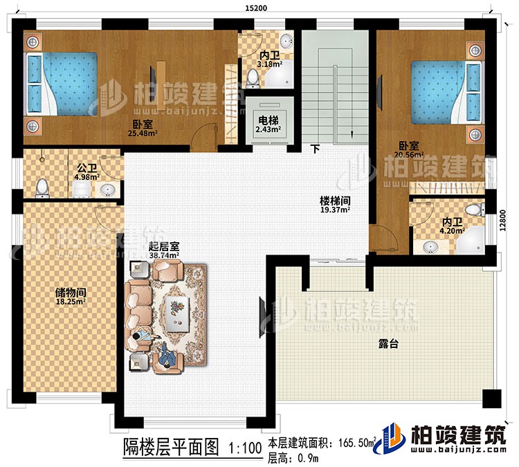閣樓：2臥室、電梯、樓梯間、起居室、儲物間、公衛(wèi)、2內(nèi)衛(wèi)、露臺
